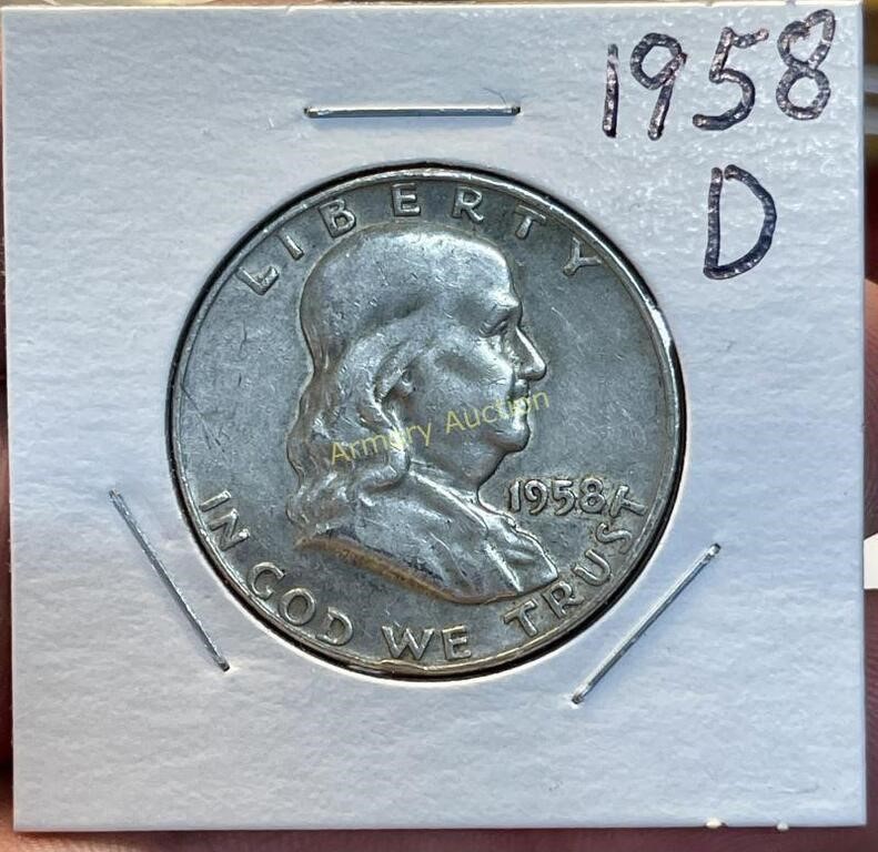 1958 D SILVER BEN FRANKLIN HALF DOLLAR