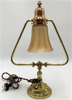 Antique-Style Brass Lamp w/Art Glass Shade.