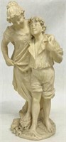 Lg. Antique Alabaster Carved Boy & Girl Sculpture.