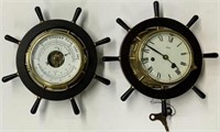 Lot: 2 Pcs.: Schatz Ship's Wheel Clock & Barometer