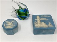 Paperweight and Stone Carved Trinket Boxes