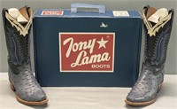 Tony Lama Denim Ostrich Cowboy Boots