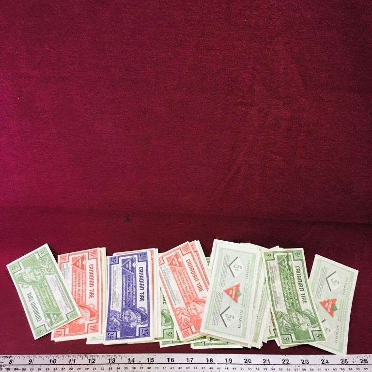 Large Lot Of Canadian Tire Paper Money Bills