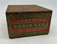 Chase & Co. Lozenges Wooden Box w Sliding Lid Bost