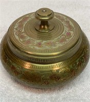 Brass and enamel lidded bowl