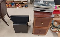 WOODEN FILING CABINET WITH ELECTRONICS-
