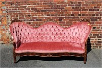 Victorian Sofa w/ 3 carved back crests, button