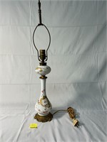 Vintage Hand Painted Milkglass and Brass Lamp