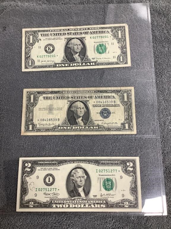Star Notes  1- Silver Certificate; 1 - $2.00 Bill