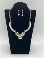 Silver White Marble Stone Necklace set