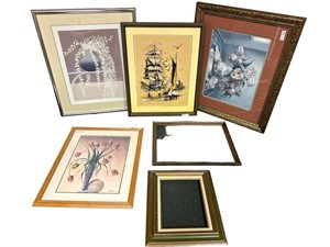 Group of 4 Framed Pictures and 2 Picture Frames