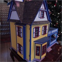 HANDCRAFTED DOLLHOUSE, LIGHTED ,WALLPAPERED, WITH