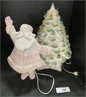 RARE White Ceramic Christmas Tree, Santa.
