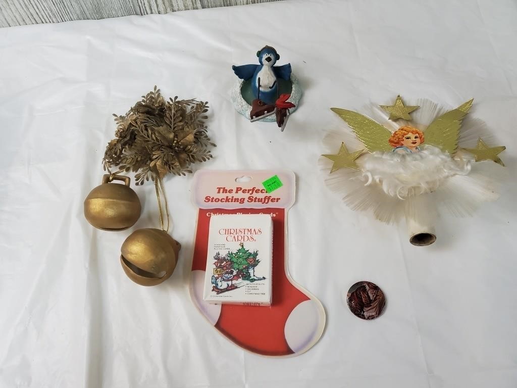 Vintage Christmas tree top, cards, door knob