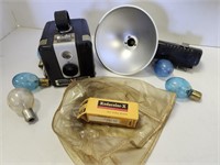 Brownie Hawkeye Camera, flash, film