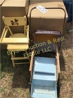 VINTAGE STROLLER AND HIGH CHAIR