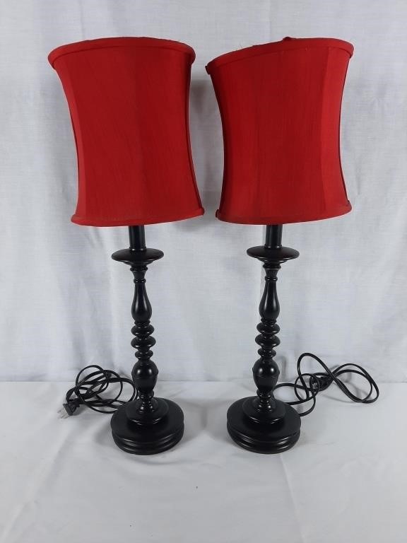 Pair of Decorative Table Lamps with Red Shades.