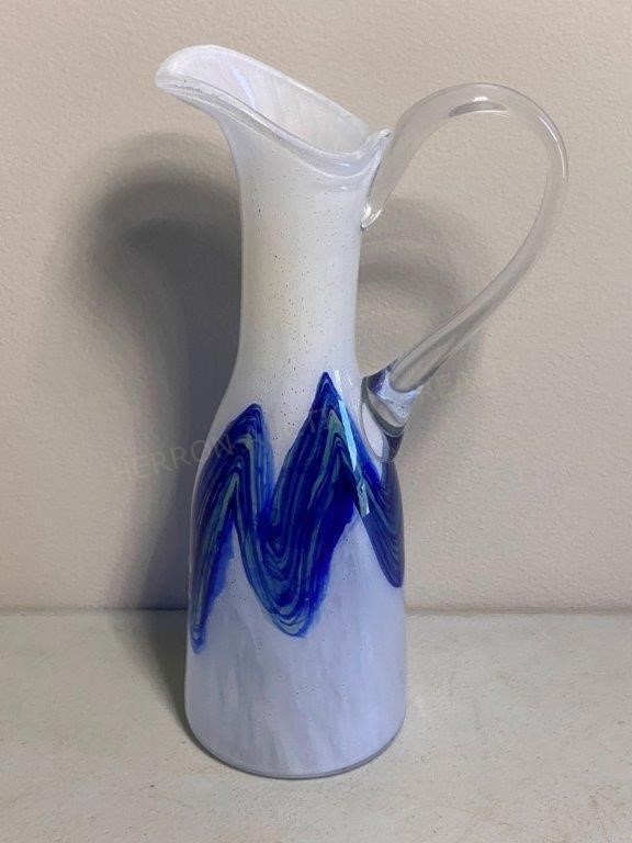 Blue & White Glass Pitcher