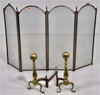 Brass folding fire screen, coarse wire screen,