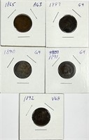 (5) Indian Head Cent Lot 1865,1889,1890,1891,1892
