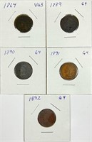 (5) Indian Head Cent Lot 1864,1889,1890,1891,1892