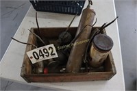 Crate w/ Oil Cans, Fire Extinguisher