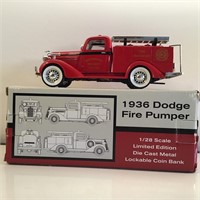 1936 DODGE FIRE PUMPER DIE CAST BANK 1:28