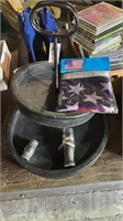 Circular tabletop shelf with USA motorcycle flag