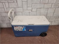 Large Coleman cooler with wheels (light blue)