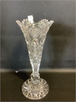 Vtg. Cut crystal Vase Ornate 8"h