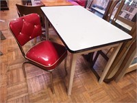 Vintage enameled table with center drawer