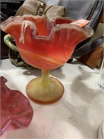 Orange Ribbon Slag glass Pedestal