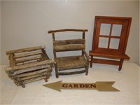 Tree Basket and Bench, Window Decor, Garden Arrow