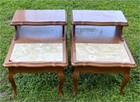 PAIR VTG MARBLE TOP END TABLES