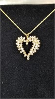 18" 14kt Heart Cluster Necklace 46 Total Diamonds
