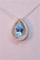 10kt WG 16" Necklace with Diamonds & Blue Topaz