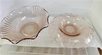 Pink Depression Bowls, One is etched