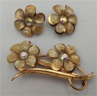 Vintage Flower Pin & Ear Clips