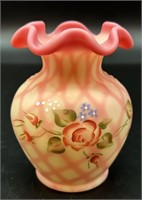 Fenton Burmese Diamond Optic Hp Vase By D Cutshaw