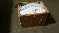 Wicker basket with two Chenille bedspreads
