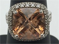 Sterling Ring W Orange & Clear Stones