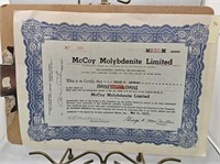 McCOY MOLYBDENITE LIMITED 100 SHARES CERT . 501