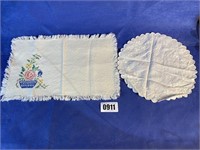 Vintage Cross Stitch Placemat, 16" X 10", Cloth