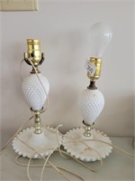 2 Vintage Milk Glass Table Table / Dresser Lamps