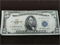 1953 Silver Certificate $5 US currency paper