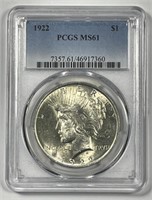 1922 Peace Silver $1 PCGS MS61