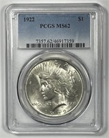 1922 Peace Silver $1 PCGS MS62