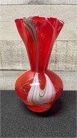 Murano Art Glass Ruffled Top Vase 6.5" Tall