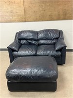 Leather Upholstered Loveseat & Ottoman