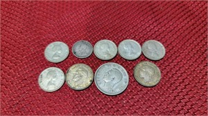 9 silver foreign coins